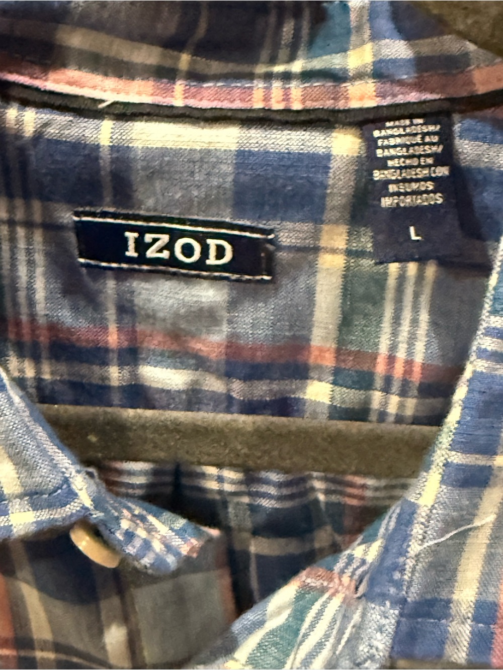 Izod Blue Plaid Long-Sleeve Button-Down Shirt Large